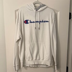 Champion White Hoodie with Blue Logo